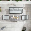 Nova Garden Furniture Cambridge Grey Weave 3 Seater Sofa Dining Set with Rising Table
