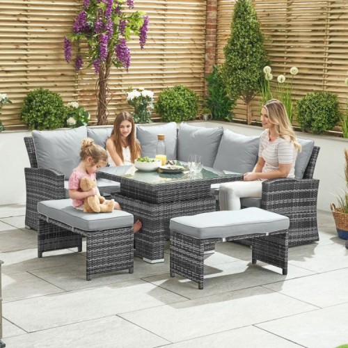 Nova Garden Furniture Cambridge Grey Compact Corner Dining Set with Rising Table