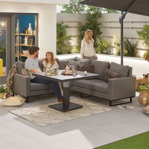 Nova Outdoor Fabric Eclipse Light Grey Compact Corner Dining Set with Rising Table