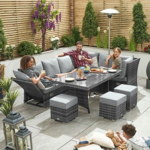 Nova Garden Furniture Cambridge Grey Weave Left Hand Reclining Corner Dining Set with Parasol Hole