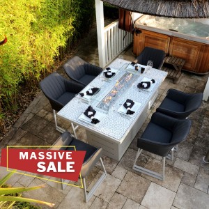 Mambo Santorini Garden Furniture Light Grey Medium 6 Seater Bar Dining Set with Fire Pit