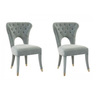 Villi Contemporary Furniture Wood and Light Blue Velvet Feature Chair (Pair)
