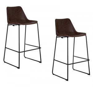 Dalston Vintage Mocha Faux Leather and Metal Bar Stool (Pair)