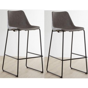 Dalston Vintage Ash Faux Leather and Metal Bar Stool (Pair)