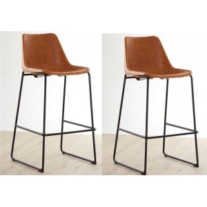 Dalston Vintage Camel Faux Leather and Metal Bar Stool (Pair)