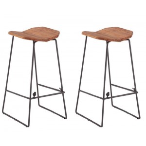 New Foundry Industrial Furniture Elm Wood Metal Round Bar Stool (Pair)