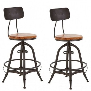 New Foundry Industrial Furniture Fir Wood and Metal Adjustable Bar Chair (Pair)