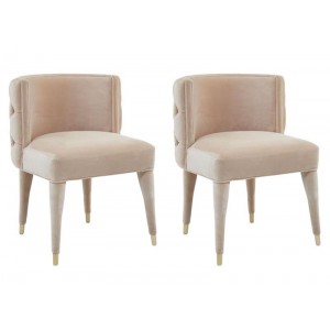 Villi Contemporary Furniture Mahogany and Beige Velvet Feature Chair (Pair)