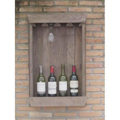 Mango Wood Display Bottle Rack Holds 4 Bottles and 4 Glasses