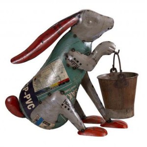 Recycled Iron Multicolour Rabbit with Bucket