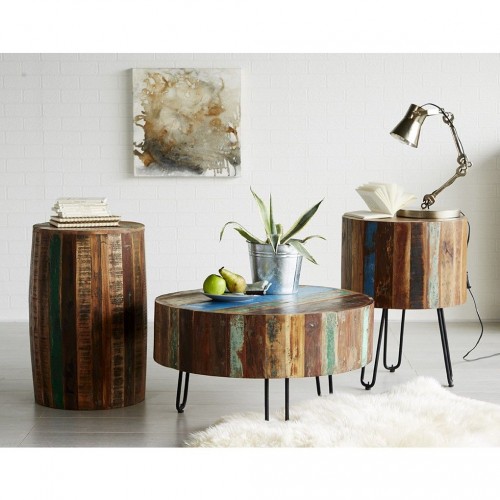 Reclaimed Wood Hand Crafted Coastal Drum Side Table