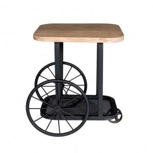 Solid Mango Wood Top with Reclaimed Metal Craft Wheel End Table