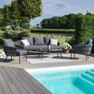 Maze Lounge Outdoor Fabric Marina Charcoal 3 Seat Sofa Set with Coffee Table