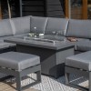Maze Lounge Outdoor Fabric Amalfi Grey Large Corner Group Sofa Set With Fire Pit Table