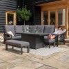 Maze Lounge Outdoor Fabric Manhattan Charcoal Reclining Corner Dining Set with Fire Pit Table