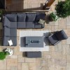 Maze Lounge Outdoor Fabric Manhattan Charcoal Reclining Corner Dining Set with Fire Pit Table & Armchair