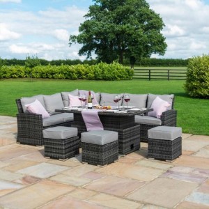 Maze Rattan Garden Deluxe Kingston Grey Corner Dining Set with Rising Table  