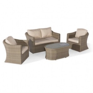 Maze Rattan Garden Furniture Winchester 2 Seat Sofa Set with Firepit Coffee Table  