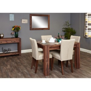 Mayan Walnut Furniture 4 Seater Dining Table With 4 Cream Chairs Set