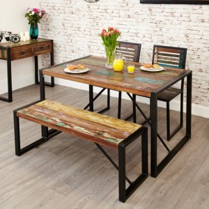 New Urban Chic Furniture 140cm Dining Table & Two Dining Chair Set with Small Dining Bench