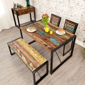 New Urban Chic Furniture 140cm Dining Table & Two Small Dining Bench Set