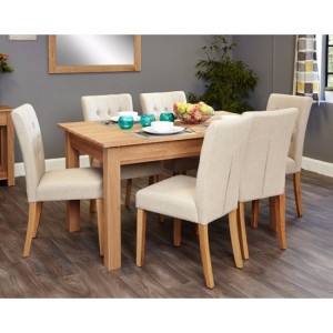 Mobel Oak Furniture Six Seater Dining Table & Cream Chair Set