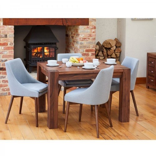Shiro Walnut Furniture 4 Seater Dining Table & Grey Chair Set