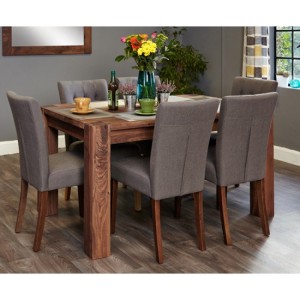 Mayan Walnut Furniture 6 Seater Dining Table & Grey Dining Chair Set