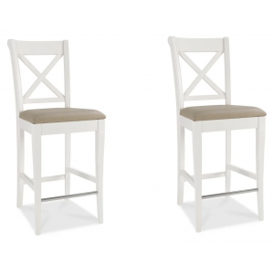 Hampstead Two Tone Painted Furniture Ivory Leather Bar Stool Pair 
