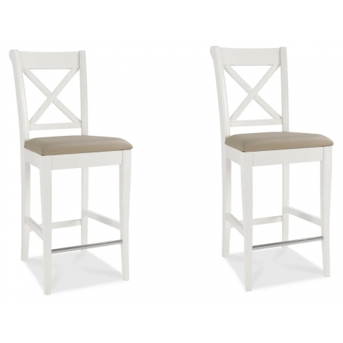 Hampstead Two Tone Painted Furniture Ivory Leather Bar Stool Pair 