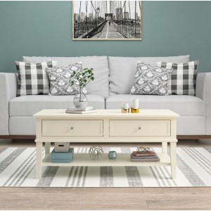 Franklin Wooden Furniture White Coffee Table with 2 Drawers