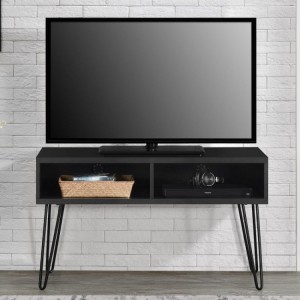 Owen Retro Wooden Furniture Black Oak 2 Shelves TV Stand