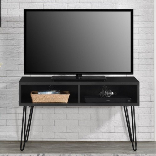 Owen Retro Wooden Furniture Black Oak 2 Shelves TV Stand