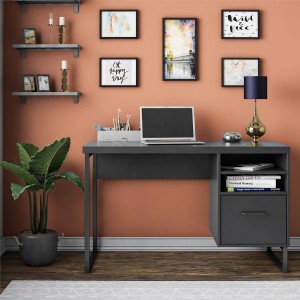 Candon Furniture Black Desk with Pedestal Base