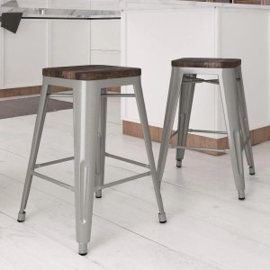 Fusion Furniture Silver 24inch Metal Counter Stool (Set of 2)