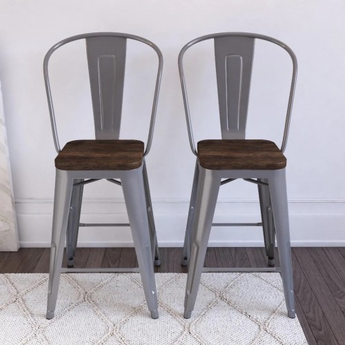 Luxor Furniture Silver 24 inch Metal Counter Stool in Pair