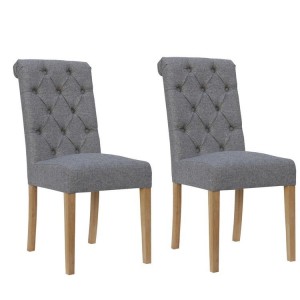 Livorno Collection Light Grey Button Back Dining Chair with Scroll Top (Pair)