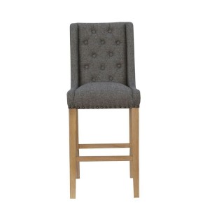 Livorno Collection Dark Grey Fabric Button Back Stool with Studs
