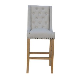 Livorno Collection Natural Fabric Button Back Stool with Studs