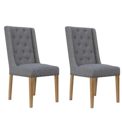 Livorno Collection Light Grey Button Back and Studded Dining Chair (Pair)