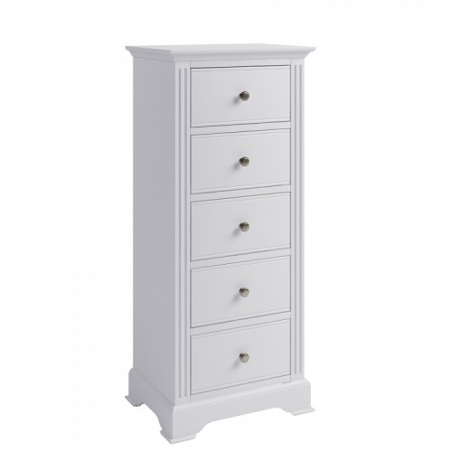 Wembley White Painted Furniture 5 Drawer Narrow Chest