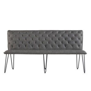 Metro Industrial Furniture Grey Leather Studded Back Bench 180cm