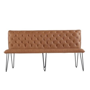Metro Industrial Furniture Tan Leather Studded Back Bench 180cm