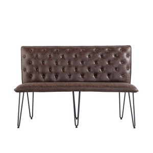 Metro Industrial Furniture Brown Leather Studded Back Bench 140cm