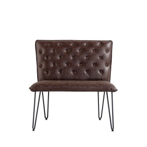 Metro Industrial Furniture Brown Leather Studded Back Bench 90cm