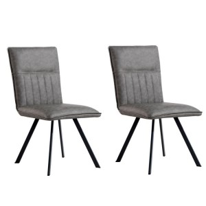 Metro Industrial Furniture Grey Leather Dining Chair (Pair)