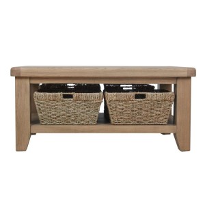 Heritage Smoked Oak Furniture Coffee Table with Wicker Baskets