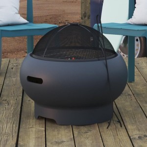 Novogratz Furniture Asher Dark Grey 22" Wood Burning Fire Pit with Grilling Surface and Cover