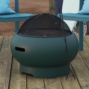 Novogratz Furniture Asher Dark Green 22" Wood Burning Fire Pit with Grilling Surface and Cover