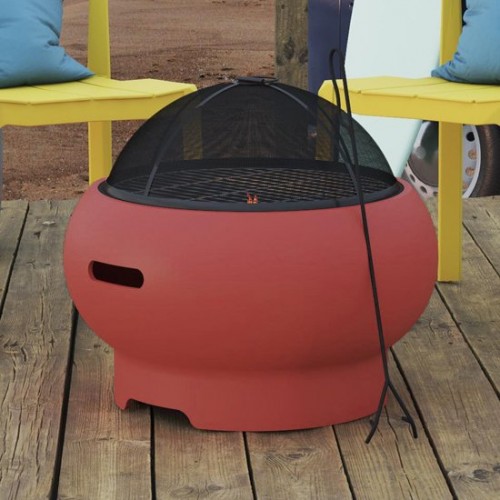Novogratz Furniture Asher Persimmon Red 22" Wood Burning Fire Pit with Grilling Surface and Cover